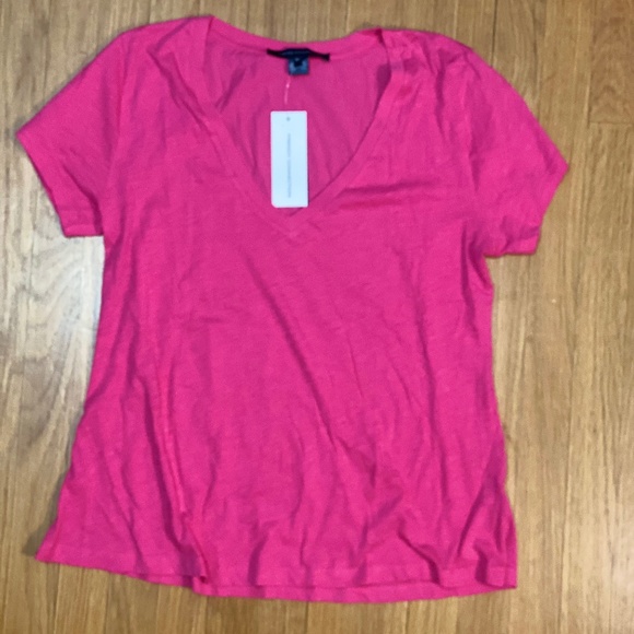 NWT French Connection Sonny Cotton Slub Jersey V-neck Tee Vivacious Pink XL $44 - Picture 1 of 8